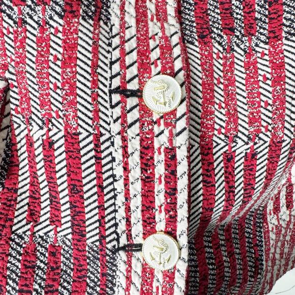 CABi Red Patchwork Tweed Blazer #6028 Double Breasted Anchor Buttons Nautical S - Picture 4 of 14